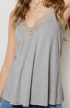 Load image into Gallery viewer, Heather grey lace trim tank top
