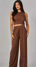 Load image into Gallery viewer, Brown with bling accent ribbed 2pc pant set
