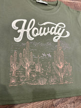 Load image into Gallery viewer, Olive green Howdy western scene t-shirt
