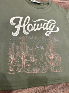 Olive green Howdy western scene t-shirt