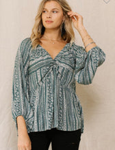 Load image into Gallery viewer, Hunter Green &amp; Cream floral long sleeve top
