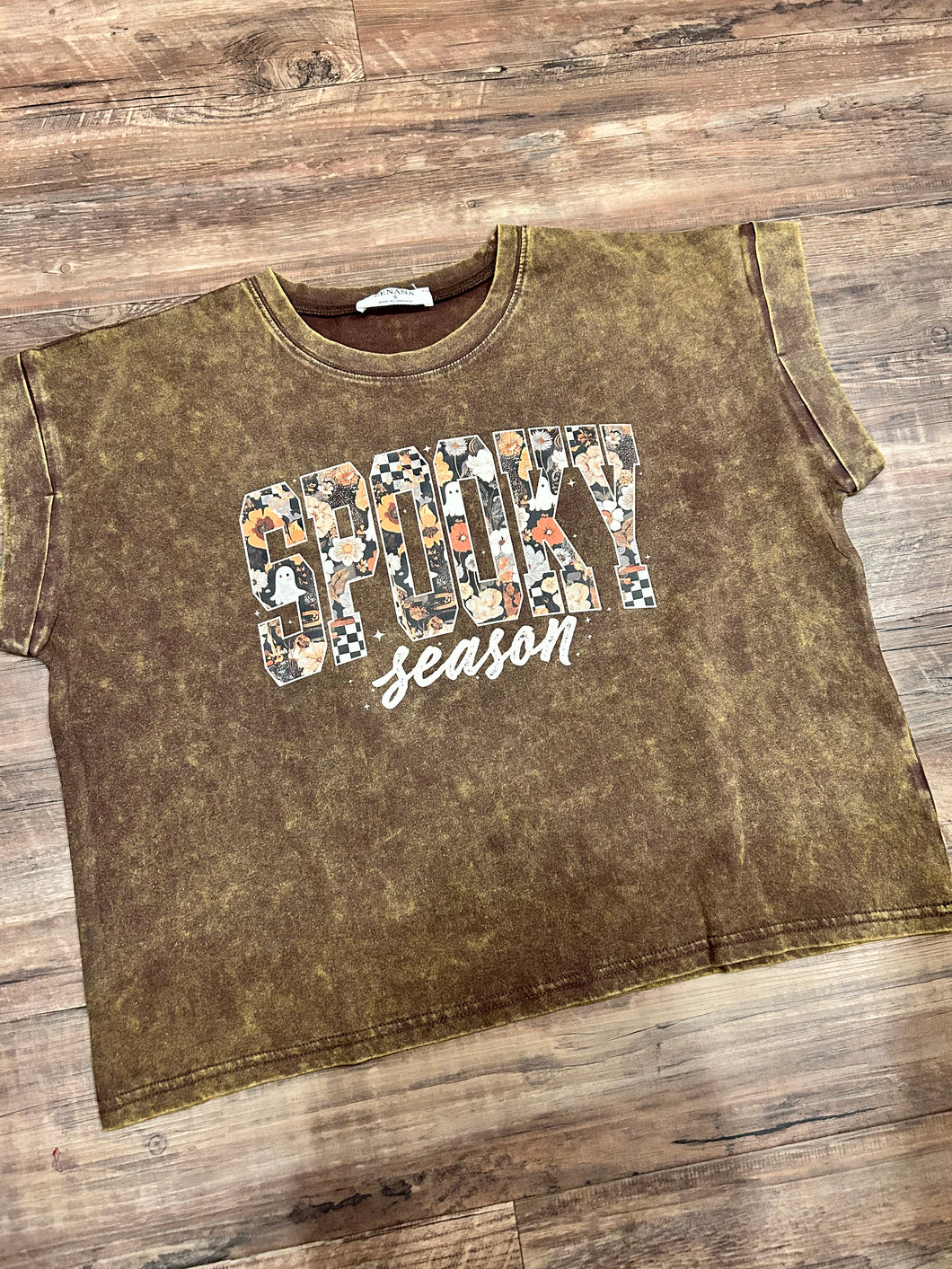 Mahogany Spooky Season vintage checkered acid wash t-shirt