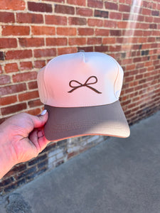 Ivory & Mocha Bow embroidered hat