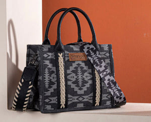 Wrangler Black & grey denim Aztec tote