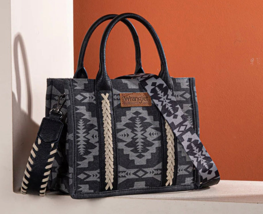 Wrangler Black & grey denim Aztec tote