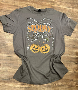 Dark grey spooky checkered Halloween cherry t-shirt