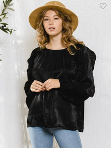 Black satin long sleeve top