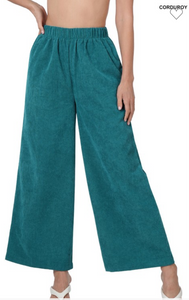 Teal corduroy palazzo pants with pockets