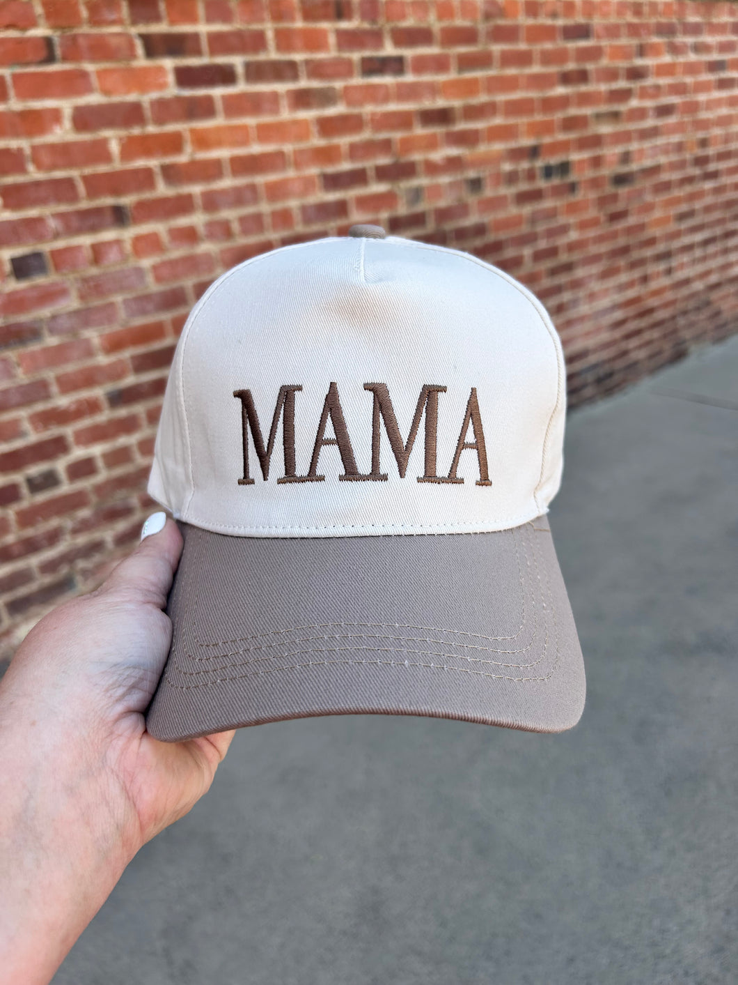 Ivory & mocha Mama embroidered hat