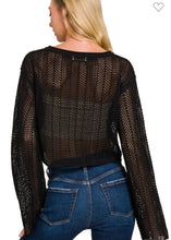 Load image into Gallery viewer, Black open knit crotchet sweater top
