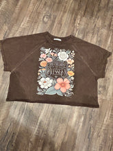 Load image into Gallery viewer, Chocolate brown acid wash pin”Her children call her blessed” floral t-shirt
