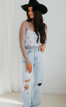 Load image into Gallery viewer, Grey lace floral mesh long sleeve top
