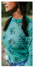 Load image into Gallery viewer, Teal with black velvet bow long sleeve top
