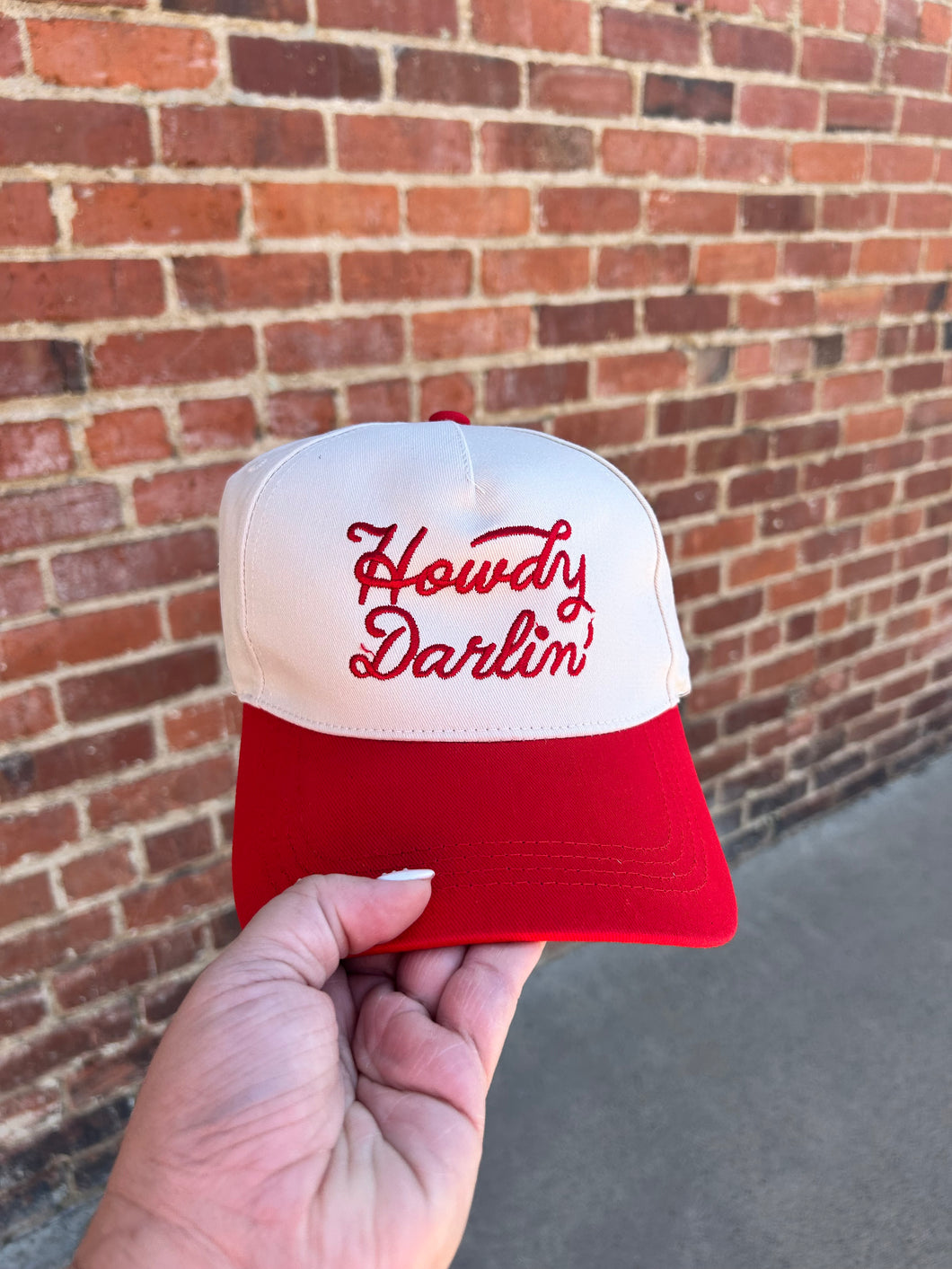 Ivory & Red Howdy Darlin embroidered hat