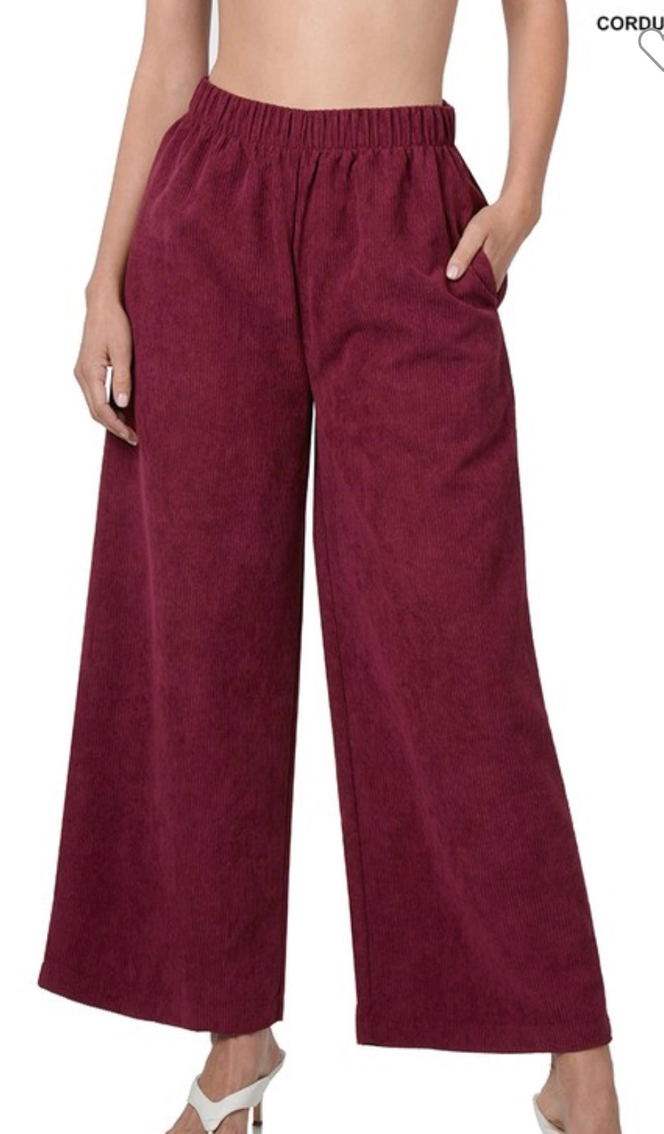 Maroon/Burgundy corduroy palazzo pants with pockets