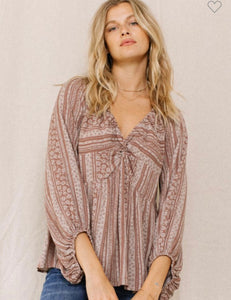Mocha & cream floral long sleeve top
