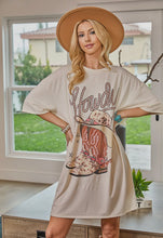 Load image into Gallery viewer, Mocha howdy cow-print boot t-shirt dress
