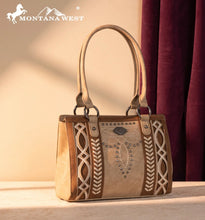 Load image into Gallery viewer, Brown &amp; Tan boot stitch embroidered purse Montana west
