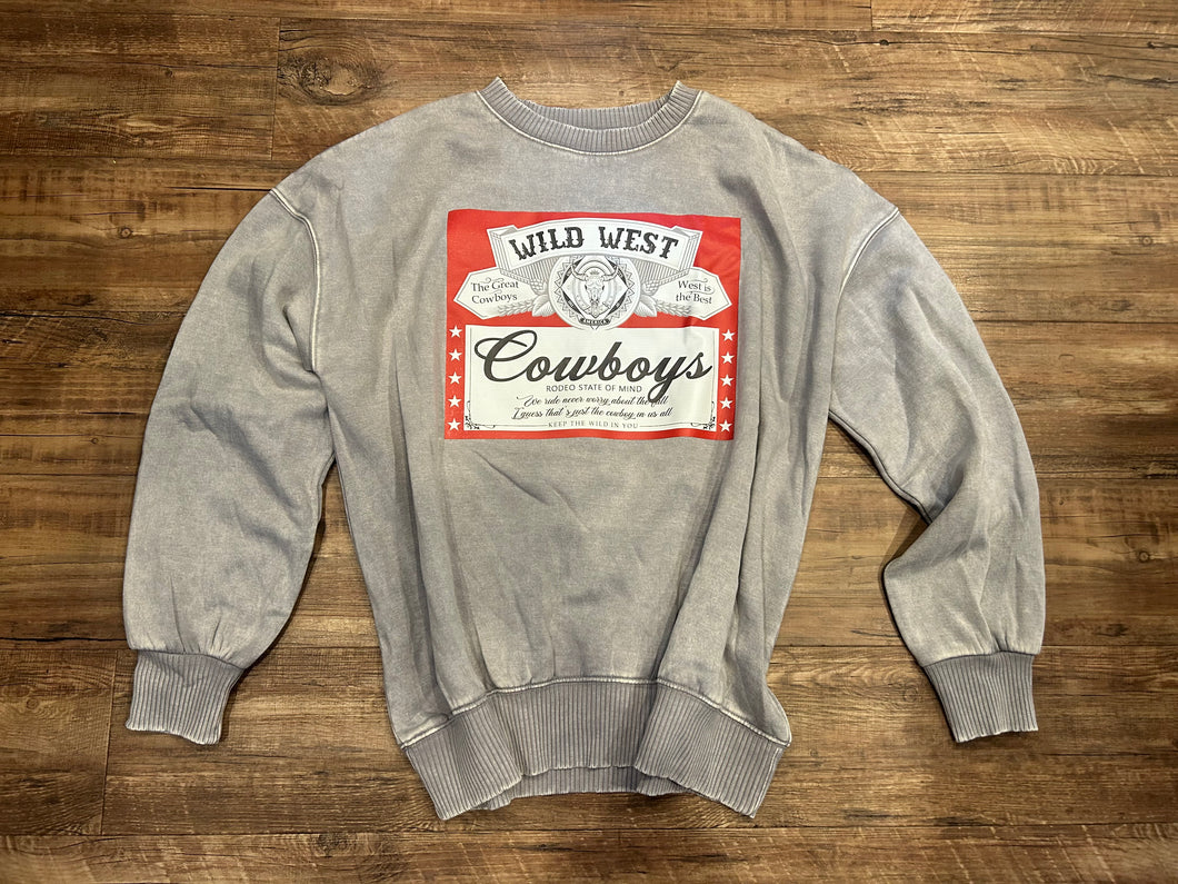 Light grey acid wash “Wild West” crewneck