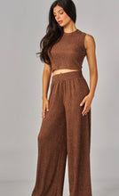 Load image into Gallery viewer, Brown with bling accent ribbed 2pc pant set
