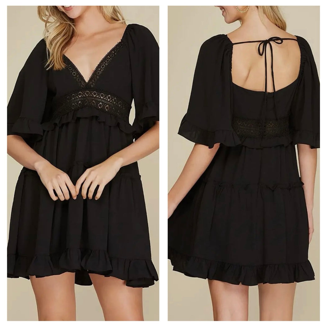 Black crotchet short sleeve dress