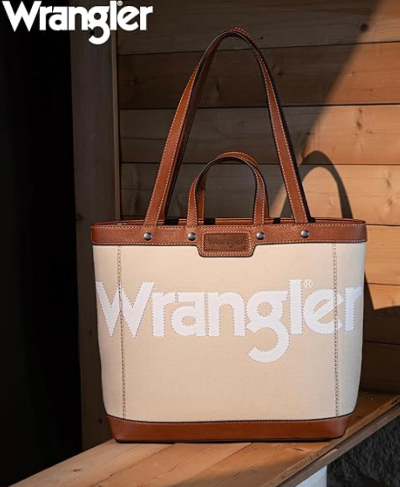 Beige & saddle brown Wrangler logo tote bag