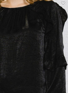 Black satin long sleeve top