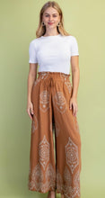 Load image into Gallery viewer, Saddle Brown &amp; mocha embroidered medallion palazzo pants
