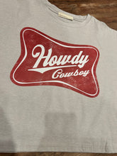 Load image into Gallery viewer, Light grey with Red Howdy Cowboy western t-shirt
