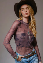 Load image into Gallery viewer, Brown &amp; Navy Cowboy pattern mesh top
