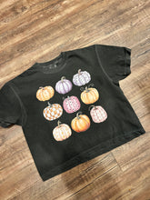 Load image into Gallery viewer, 9 pumpkin collage plum &amp; mocha checkered fall t-shirt
