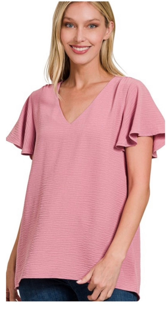 Mauve short sleeve ruffle top