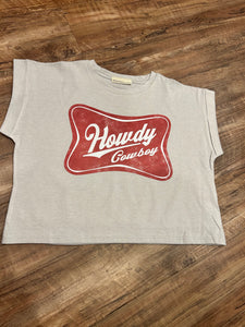 Light grey with Red Howdy Cowboy western t-shirt