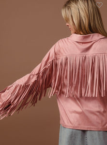 Pink suede fringe western jacket