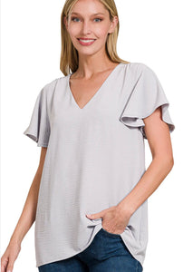 Light grey flutter short sleeve top