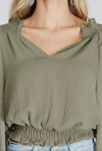 Load image into Gallery viewer, Olive Green v neck long sleeve top
