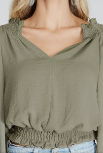 Olive Green v neck long sleeve top