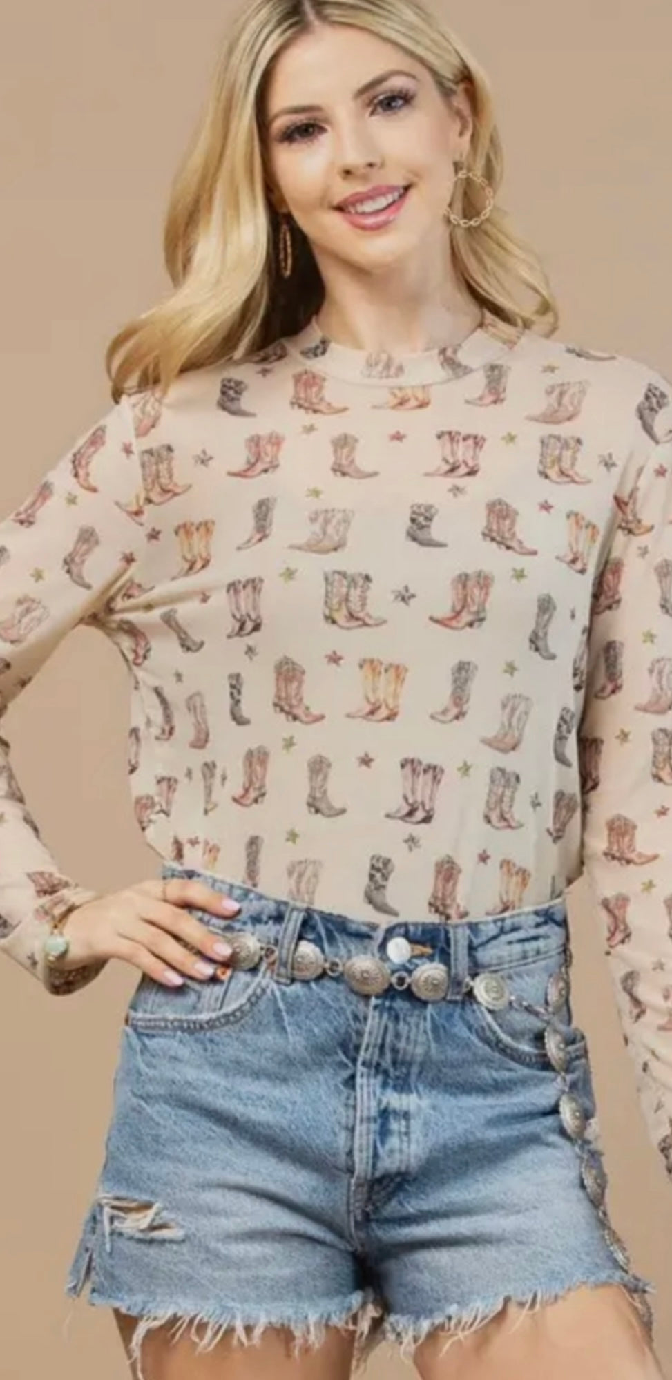 Tan with multi colored boots all over mesh top