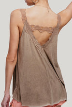 Load image into Gallery viewer, Mocha acid wash tank top with cute cut out back
