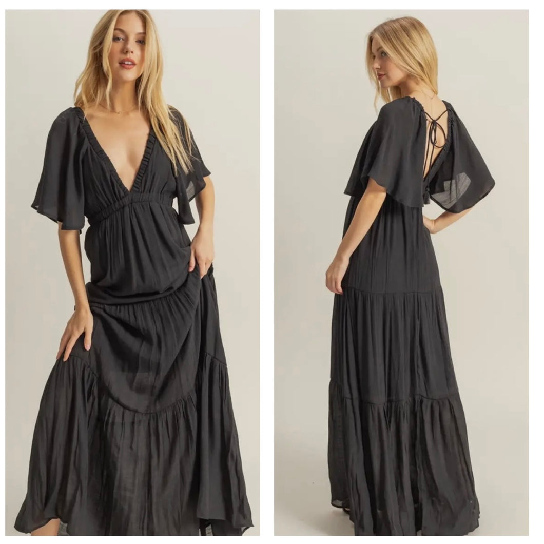 Black plunging Maxi dress