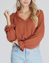 Load image into Gallery viewer, Rust v neck long sleeve top
