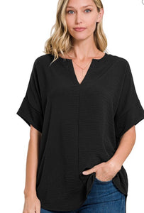 Black v neck short sleeve top
