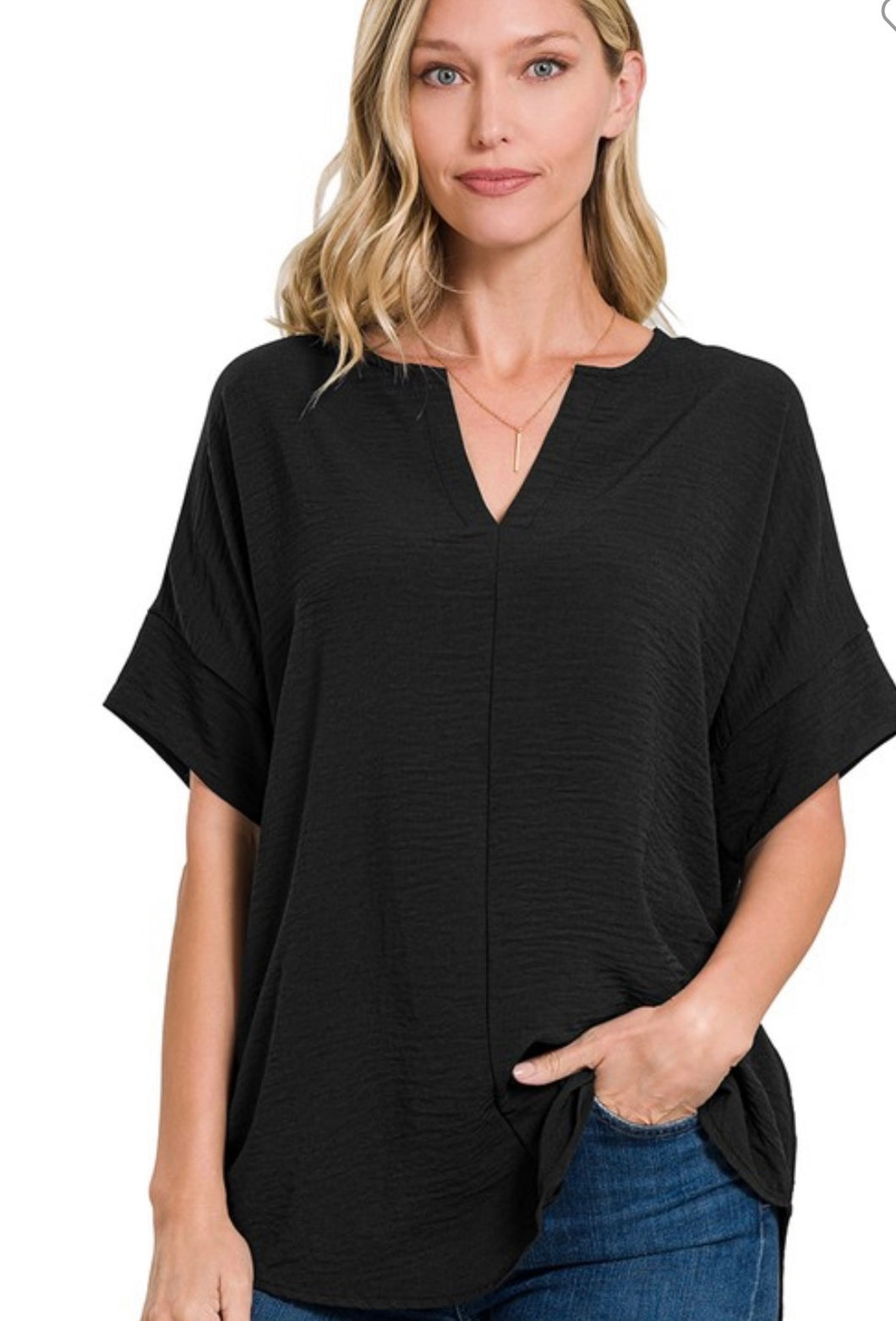 Black v neck short sleeve top