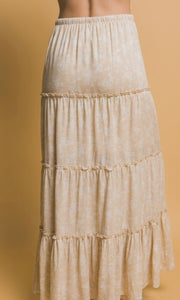 Taupe & white ditzy floral maxi skirt
