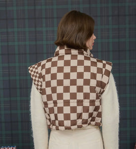Mocha & Brown checkered puffer vest
