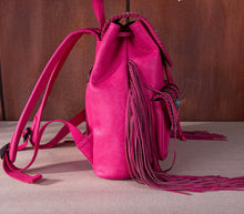Load image into Gallery viewer, Hot pink floral embroidered backpack with fringe by Montana west
