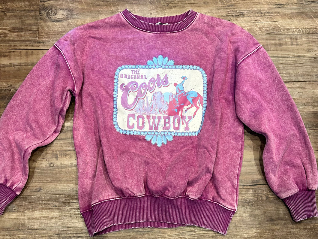 Plum acid wash “Coors Cowboy” crewneck