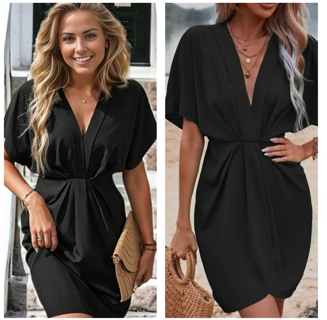 Black short sleeve twist dress