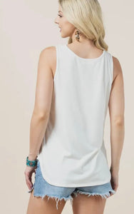 Cream with brown & rust Aztec steerhead tank top