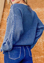 Load image into Gallery viewer, Denim blue knit bow sweater
